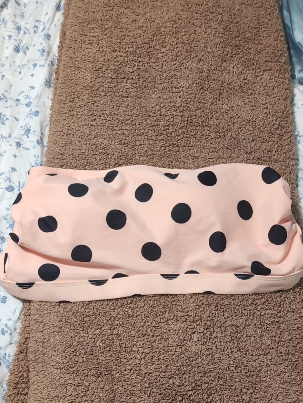 Xhilaration Peach Bandeau Bikini Top with Black Polka Accents